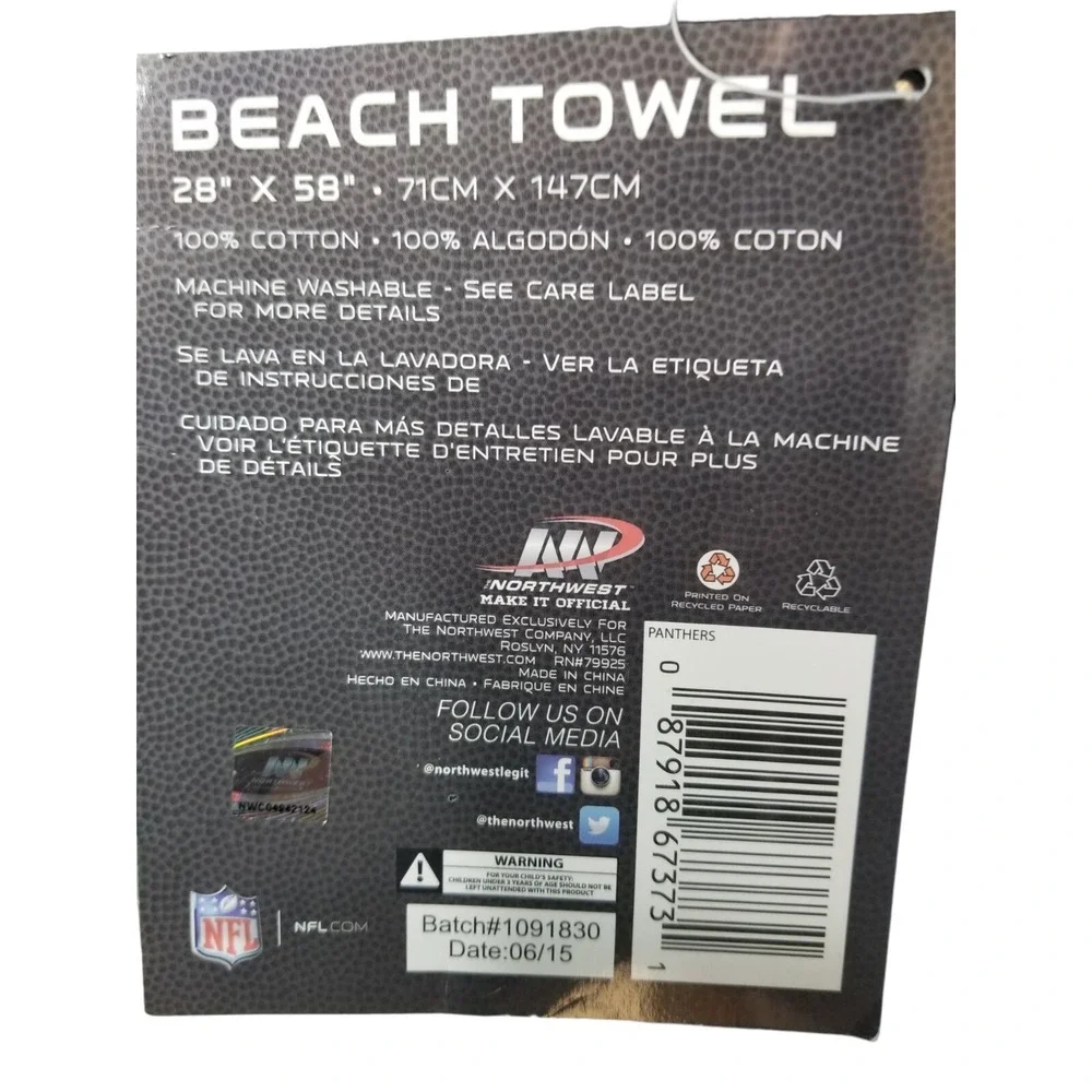 NORTHWEST NFL Carolina Panthers Beach Towel Officially Licensed 28